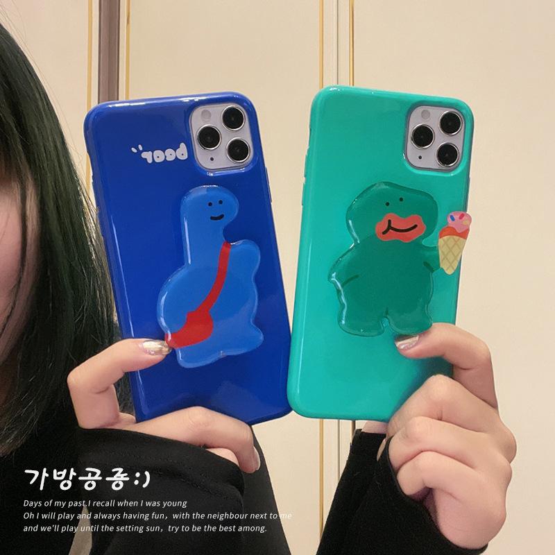 Korejský Ins Roztomilý Držák Dinosaurus Pouzdro na Mobilní Telefon Apple 15 Promax 14 Vhodné pro Iphone11 Pár X Měkké 13
