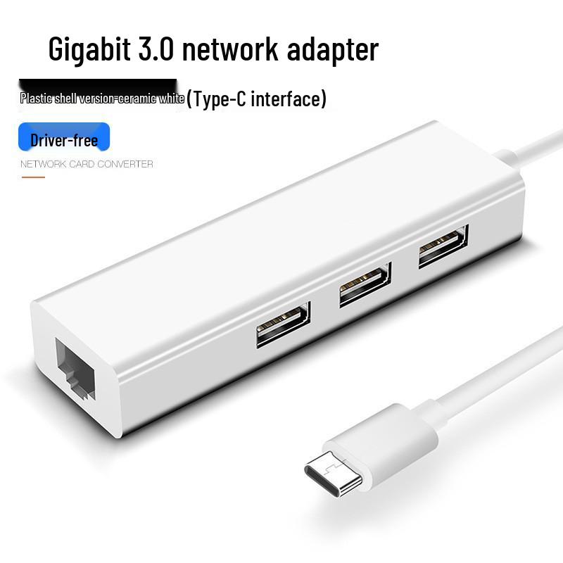 RJ45 Type-C to USB Network Card Converter, USB2.0 HUB, Driver-Free 100Mbps Wired Network Adapter
