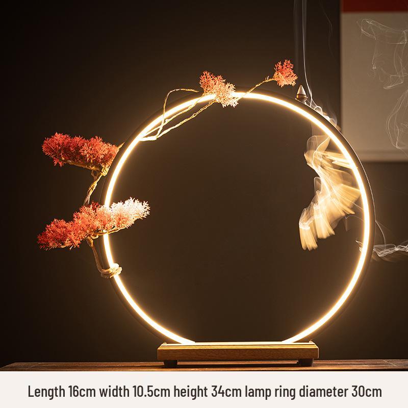 Chinese Zen LED Light Ring Ceramic Ornament for Living Room or Office Display