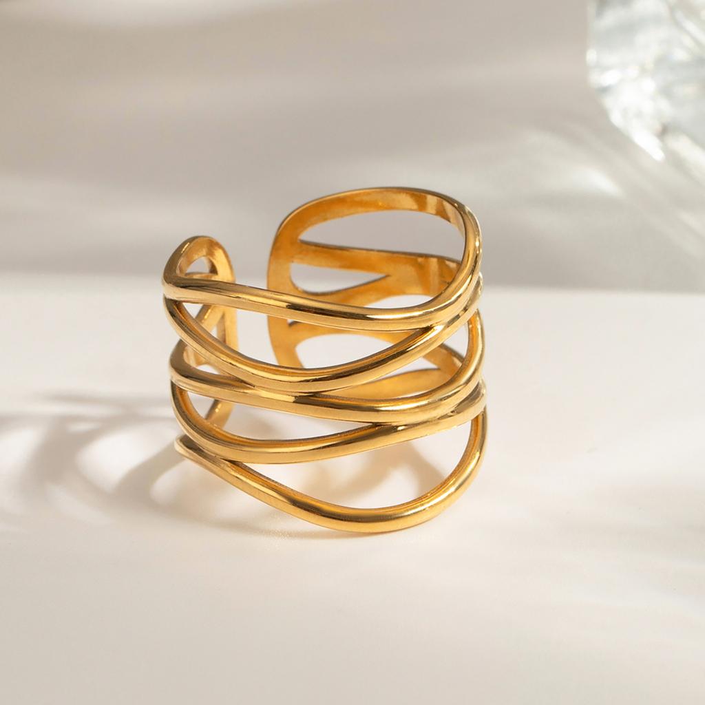 Fashionable Alloy Ring with Adjustable Opening Geometric Finger Ring Jewelry for Everyday Wear Exaggerated Accessory