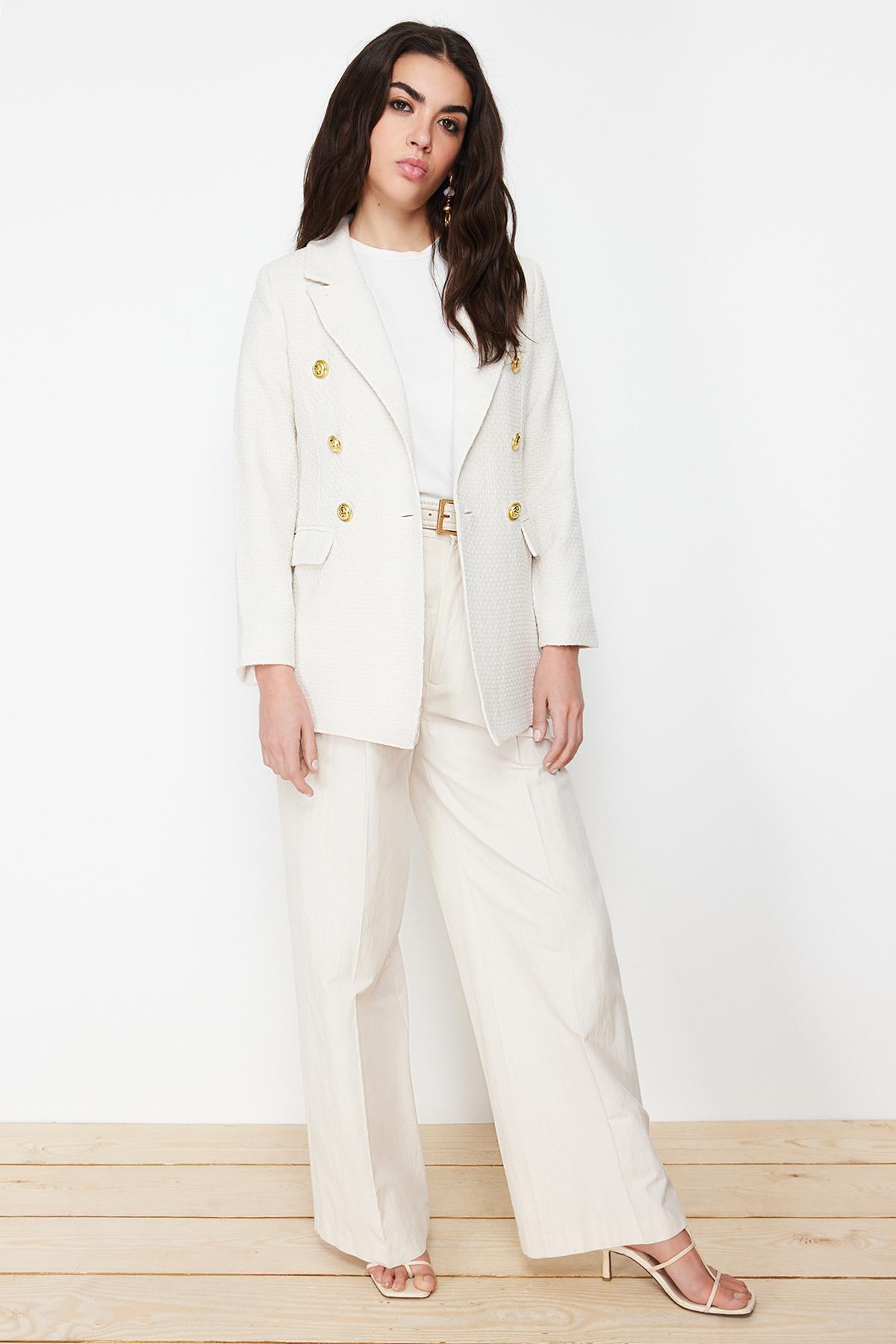 

Женская модная новая куртка в хиджабе, твидовая куртка на пуговицах цвета экрю с золотыми пуговицами