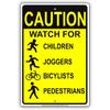 Caution Watch for Children Joggers Bicyclists Pedestrians Warning Notice Aluminium Metal 12"x18" Sign Plate