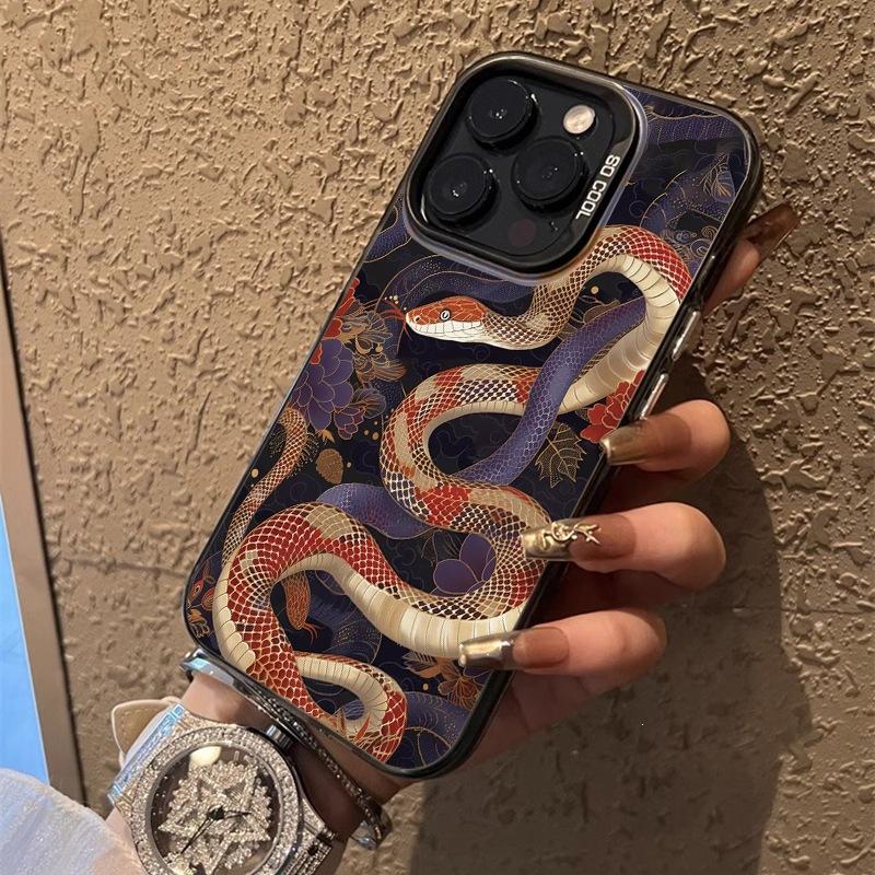Applicable iPhone16ProMax iPhone Case 15 Art 14 Petal Snake 13 Color Silver 12 Laser IMD