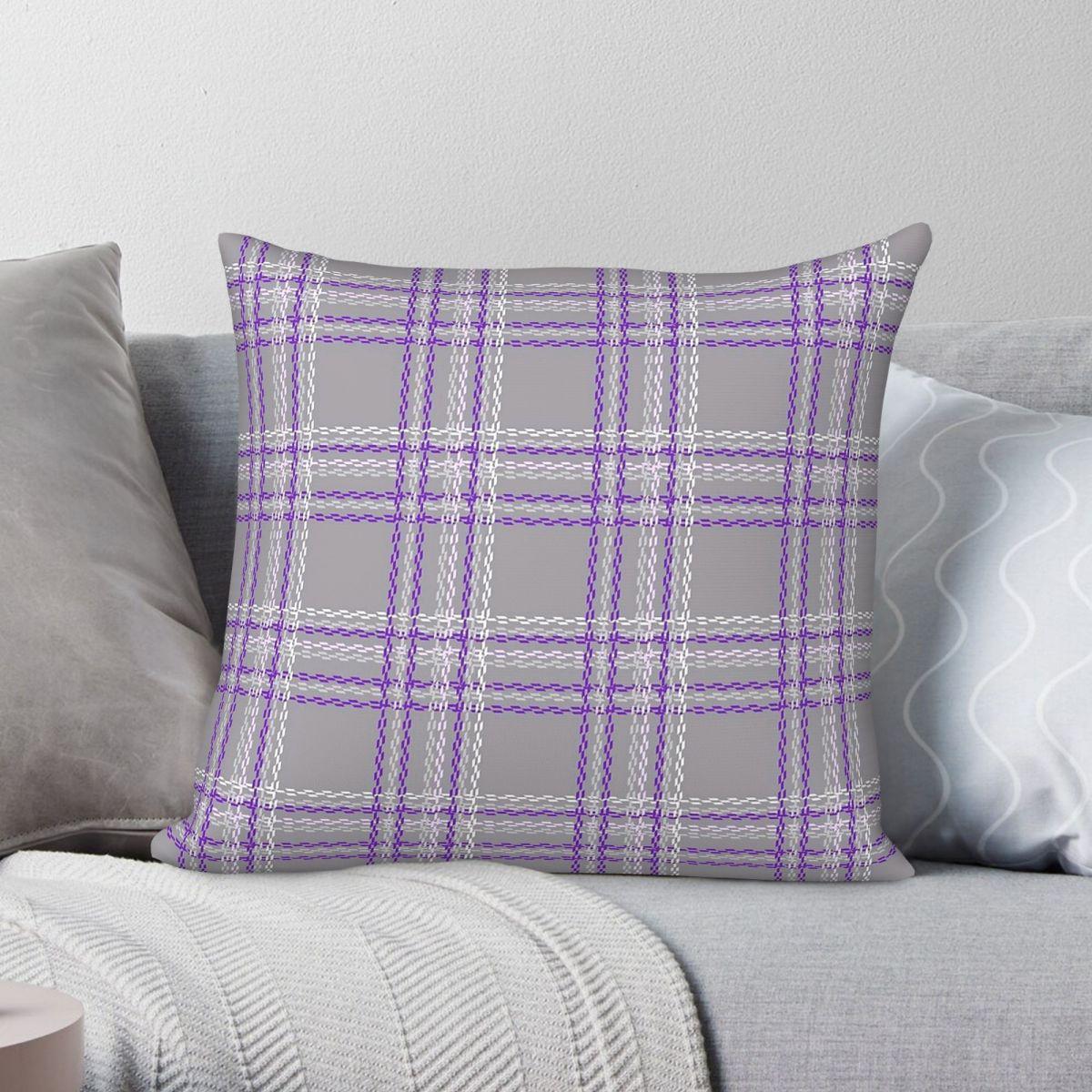 Exquisite Ornaments Unisex Gray/Lilac Tartan Plaid Pillowcase Polyester Linen Velvet Printed Zip Decorative Pillow Case Home Cushion Cover 45X45