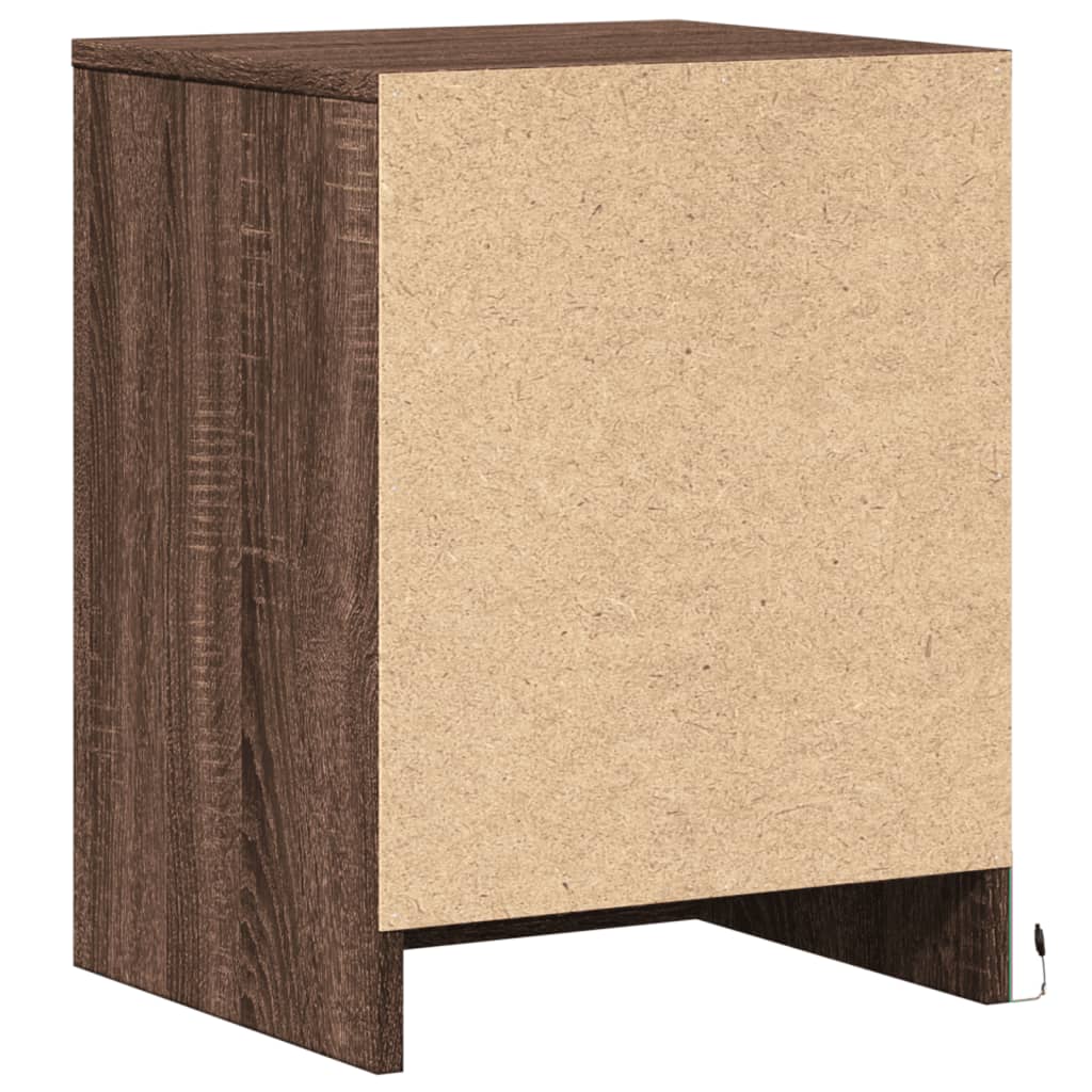 Nightstand with LED Lights Brown Oak Effect Wood Based Material
