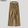 INCERUN Autumn Winter Men Twisted Ruffled Waist Solid Color Casual Corduroy Long Pants