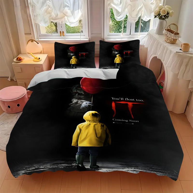 3pcs Horror It "Clown" Bedding Set, Soft Polyester Duvet Cover and Pillowcases Machine Washable Seasons all suitable 06