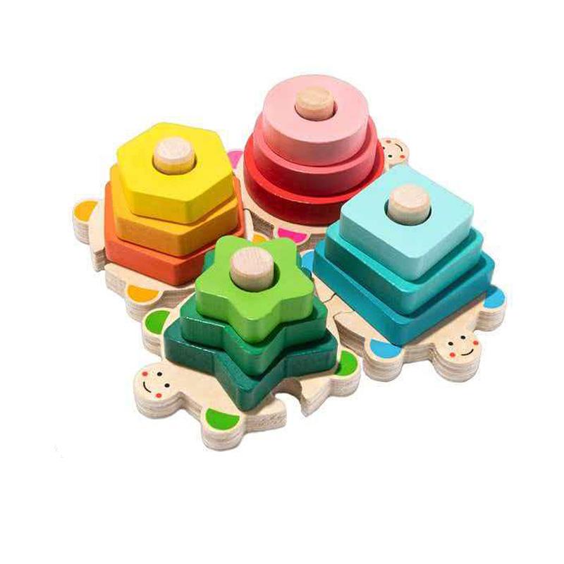 

Wooden Geometric Shape Sorter Stacking Puzzle Matching Games Montessori Sensory Developmental Toys For Kids Boys Girls