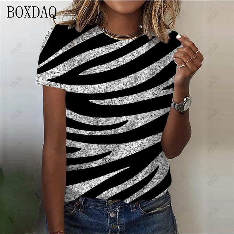 Fashion Women Striped T-Shirts Short Sleeve 3D Print Streetwear Ladies Trend T Shirt Summer O-Neck Casual Tops