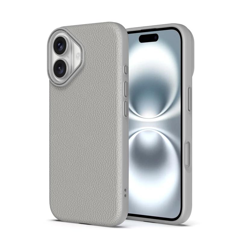 Luxury Business Lychee Pattern PU Leather Soft TPU Phone Case For iPhone 16 14 15 13 12 11 Pro Max 16Plus Shockproof Back Cover