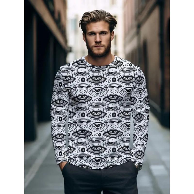 3D Printed Eyeball Graphic T-shirts For Men Personalty Pattern Spring and Autumn Casual Long Sleeves O-Neck Loose Tops