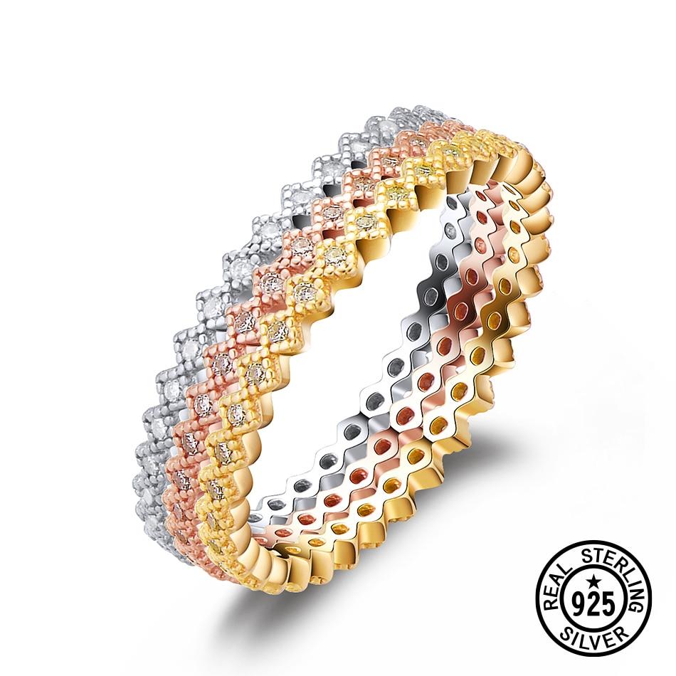 925 Sterling Silver Women 'S Ring Stackable Clear Zircon Gemstone Rings Trend Delicate Wedding Band Korean Jewelry
