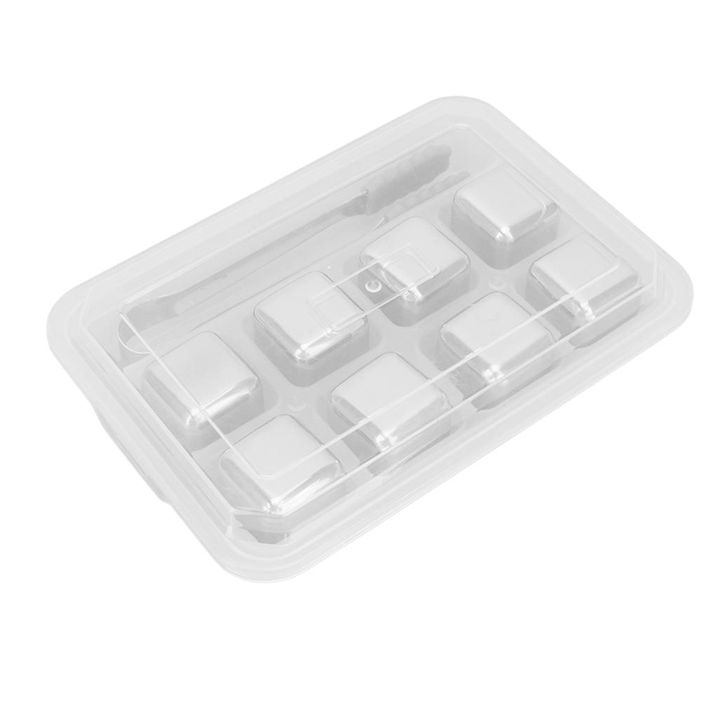 8 Stück Edelstahl Eiswürfel Set Spiegelglanz mit Clipbox Wiederverwendbar für Getränke Whiskey