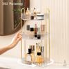 XMWGA Rotating Cosmetic Storage 360 Degree Gold Metal Clear Multifunctional Storage for 3 Box, Rotation, 3-Tier, & Acrylic, Organizer,
