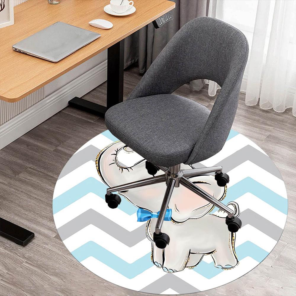 1pc Elephant, Bowtie Round Chair mat Area Rug - Non-Slip, Floor Mat for Office, Bedroom, Ideal home decor Christmas Gift p0811457