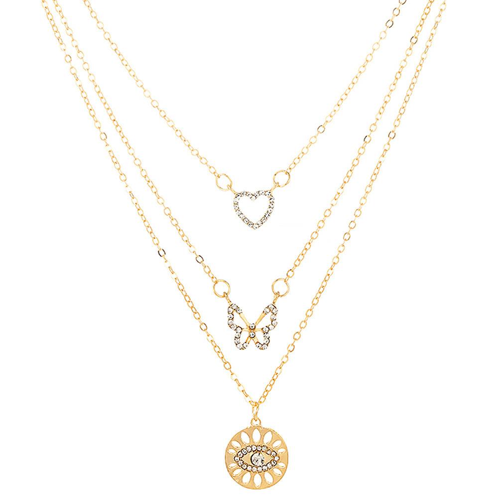 Elegant Gold Heart And Butterfly Eyes Necklace With Creative Geometric Design For Women