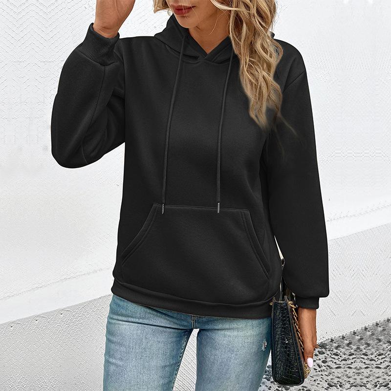 Modischer und lässiger Herbst-Hoodie für Damen mit langen Ärmeln und einfarbigem Design