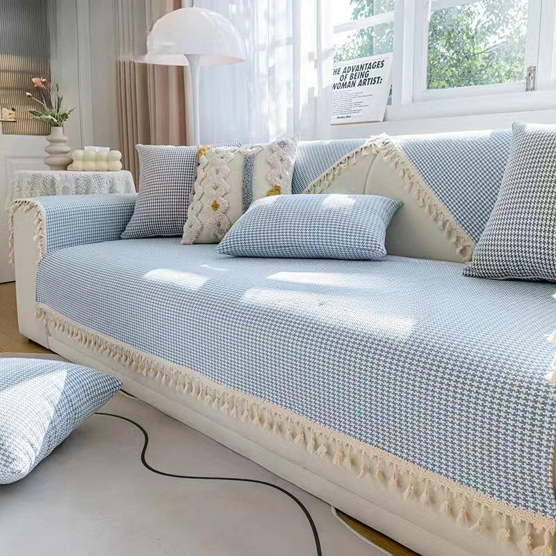 Poduszka na sofę z czystej bawełny Cztery pory roku Uniwersalna Prosta Nowoczesna Antypoślizgowa Modna Tkanina w Pepitkę Pokrowiec na sofę Narzuta Pokrowiec Nić bawełniana