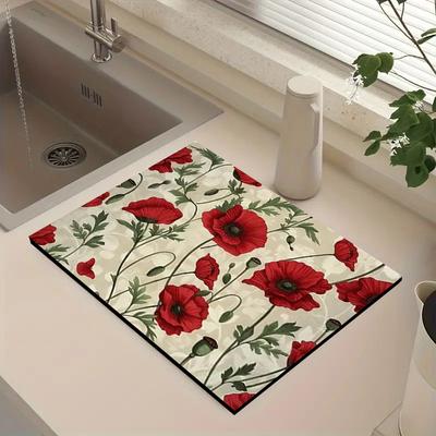 1 Pz Tappetino Asciugapiatti in Gomma con Motivo Rosa per Caffetteria Ristorante Cucina Tappeto Stoviglie Durevole Diatomite Tappetino da Tavolo Tappetino per Animali Domestici Coffeeware