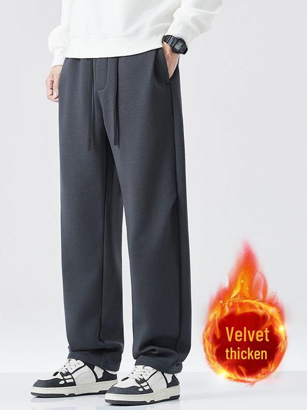 Men's Trendy Fleece-Lined Loose Straight-Leg Casual Pants - Autumn/Winter Japanese Retro Style