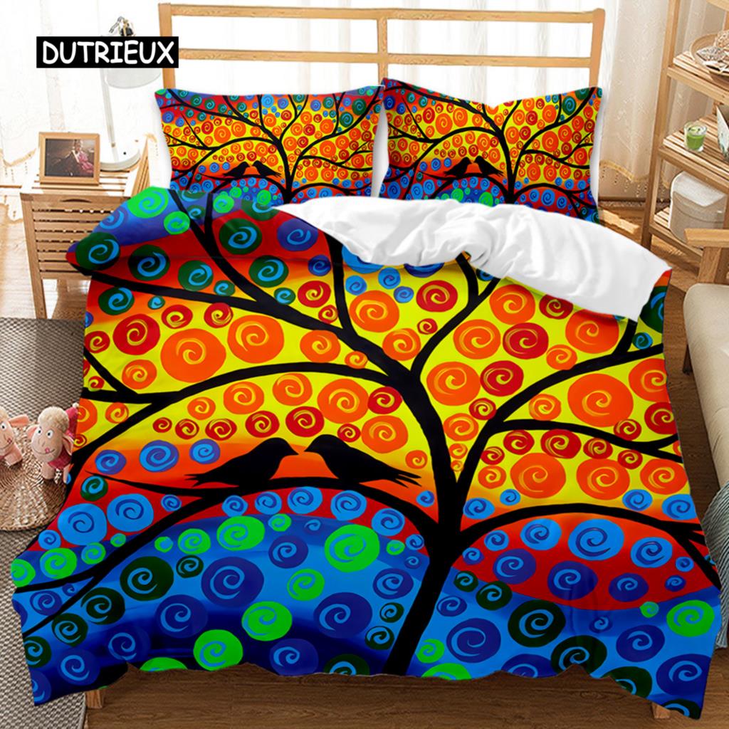 Träd Påslakan Bohemisk Skog Lyckoträd Täcke Örngott Sängkläder Set Twin Dubbel Queen King Size Polyester Täcke