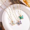 Iridescent Gradient Butterfly Necklace with Zirconia Rhinestones - Titanium Steel Clavicle Chain Pendant.