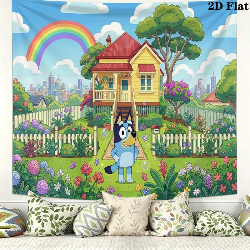 Bluey Wall Tapestry Aesthetic Wall Hanging Printed Fabric Blanket Decorative Tapestries for Bedroom Living Room Home Decor