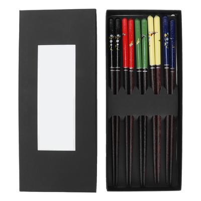 5 Paar Holz Essstäbchen Set Schönes Druck Geschirr Spitzkopf Sushi Essstäbchen für Zuhause
