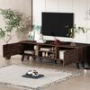 Mueble de TV moderno con 2 puertas y 2 compartimentos abiertos en veta de madera oscura – 160,5 x 35,5 x 45 cm