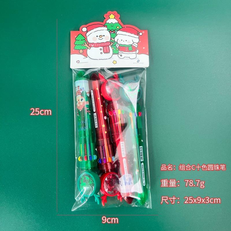 8 Pcs(2 Sets) Cartoon Christmas Ballpoint Pen Santa Colored Handbook Press Pen Student Christmas Gifts Stationery Prizes