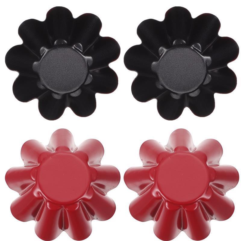 4Pcs Egg Tart Molds Flower Shaped Carbon Steel Egg Tart Mold Non Stick Reusable Baking Pan Cake Mould For Kitchen Bakery красный черный
