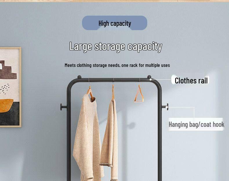 Durable Wheeled Clothes & Hat Rack for Bedrooms/Dorms with Shelves - Thick, Simple Frame, Floor-Standing.