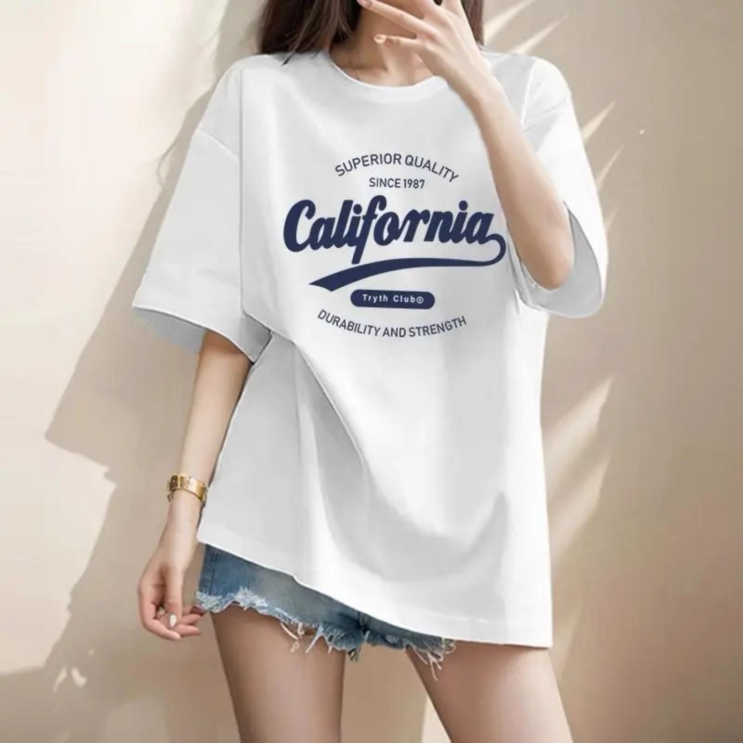 Women s Clothing Pure Cotton Short Sleeve Basic T-shirt Summer Casual Loose Letter Print Pullover Office Lady Pullover 40-100Kg S