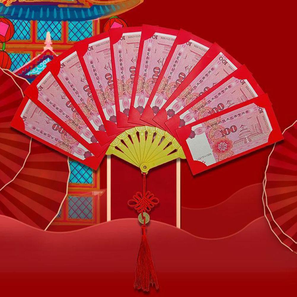 2025 Year of the Dragon New Year Fan Shape Red Envelopes Folding Red Envelope Best Wish Lucky Money Pockets Gifts