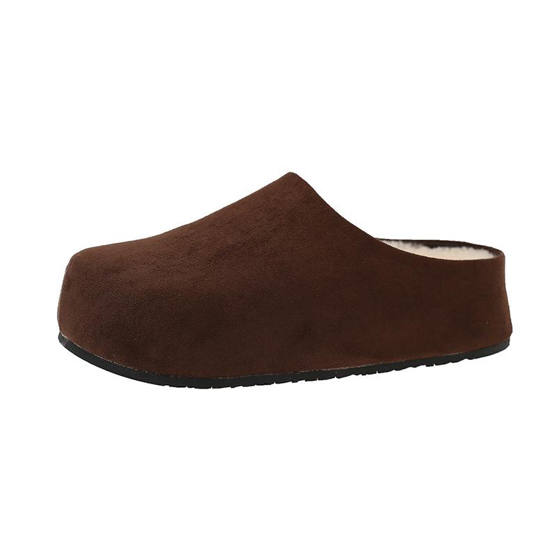 

Ретро внутренняя платформа, толстая подошва, тапочки с закрытым носком, женские новые, маленькая платформа, флисовые, теплые, хлопковые мопы 40