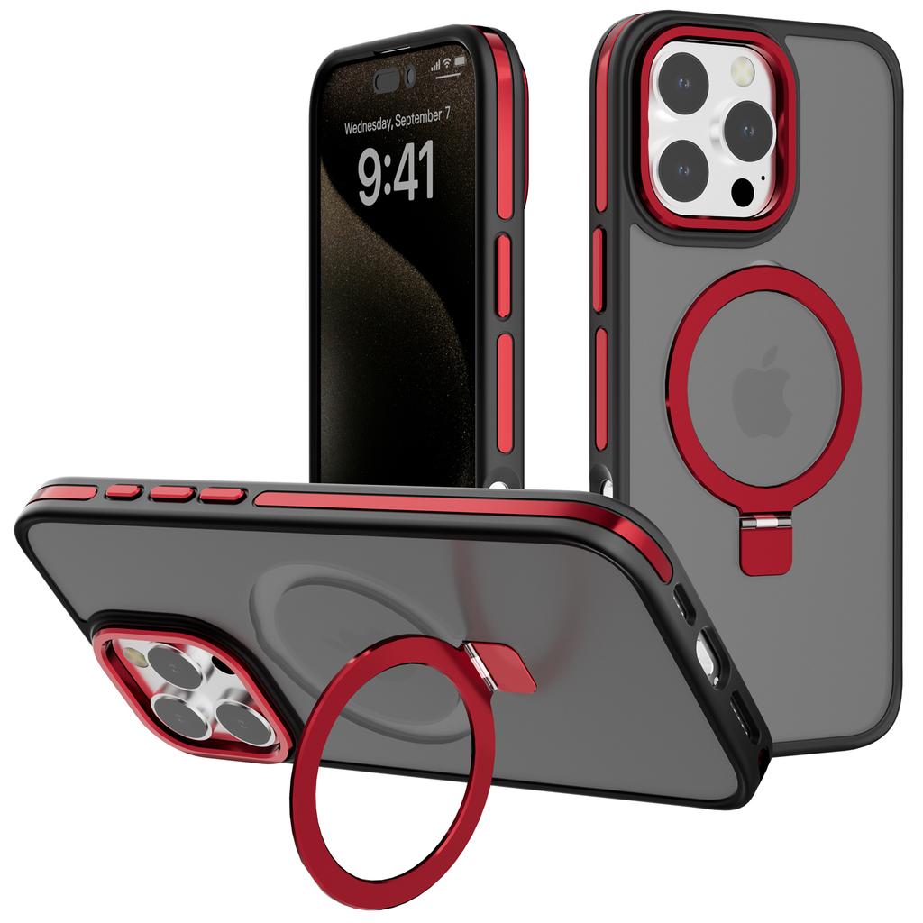 C1 Series For iPhone 15 Pro Max Case TPU+PC Skin Touch Anti-Shock Phone Cover with Magnetic Kickstand