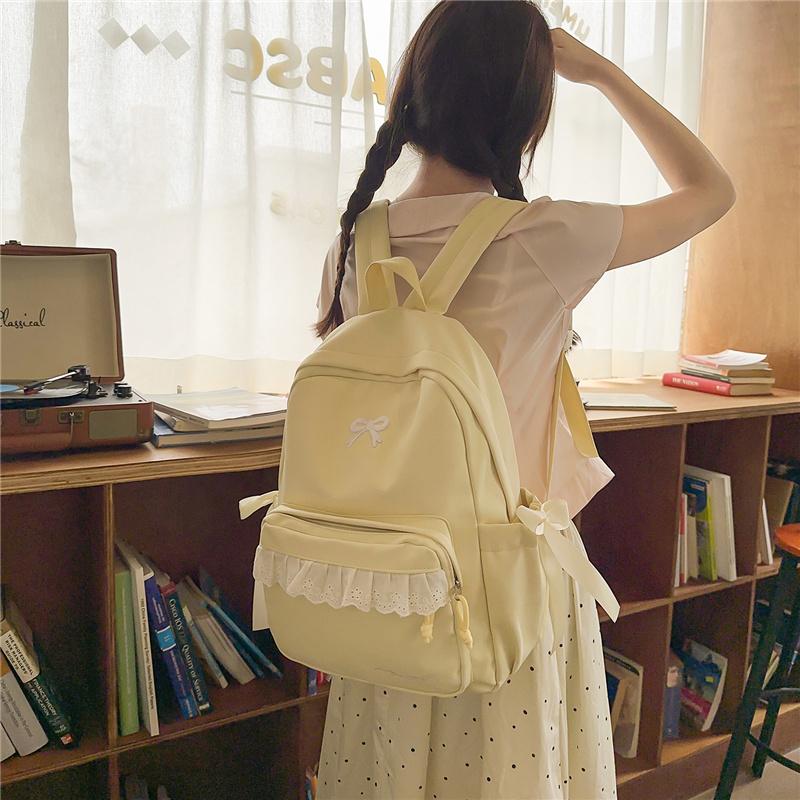 Zaino con Ricamo a Fiocco Pizzo di Nylon Borsa Scolastica per Studenti