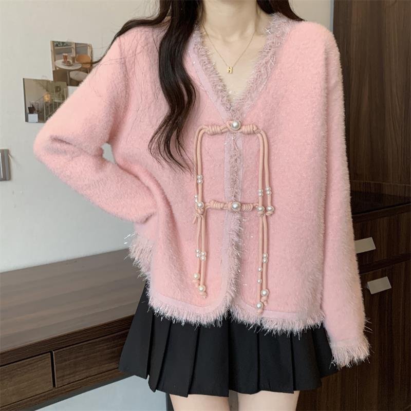 Chic Chinese-Style Frog Button Collar Cardigan - Women's Spring/Autumn Knitted Sweater