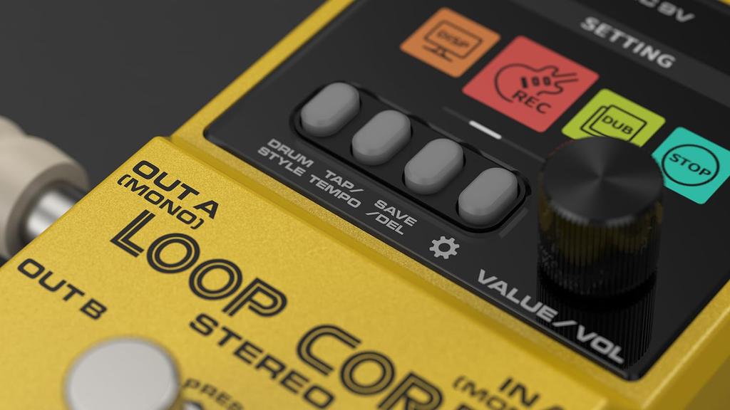Loop Core Stereo Pedal Looper with 99 Save Stereo MIDI and Drum Machine NU-X High-Definition Slots, Input/Output, Control, Built-in