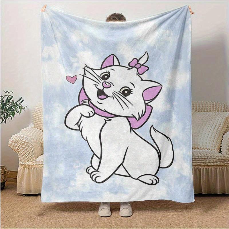 1PC Cute Cartoon Marie Cat Design Blanket, Seasonal Universal, Home Decoration, Throw Blanket, Soft Flannel Throw Blanket, Versatile & Cozy for Bedroo 130x150cm