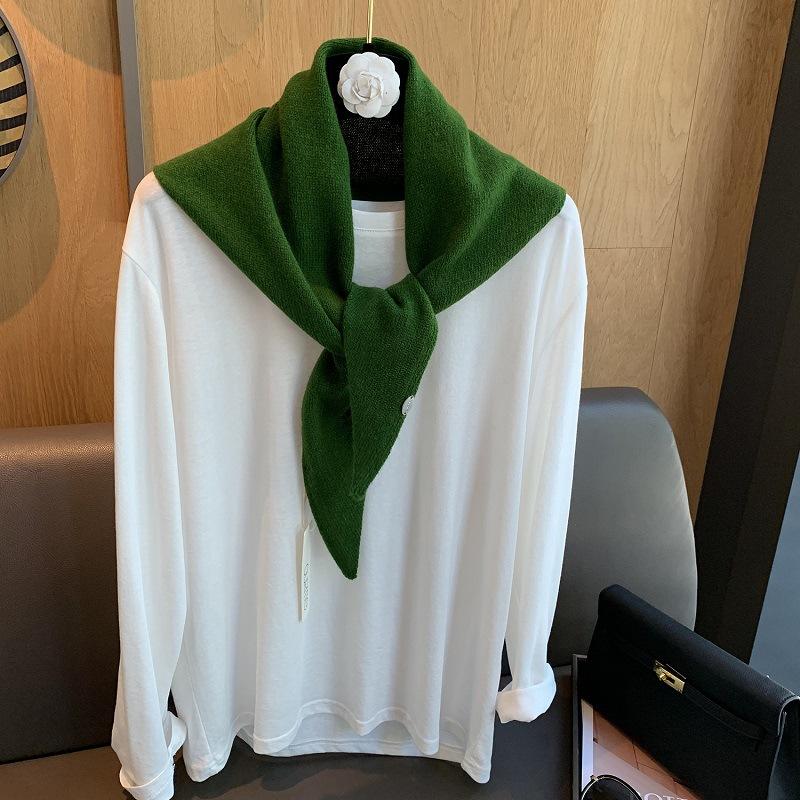 100% Wool Korean Style Winter Fashion Warm Knitted Triangular Hijab Scarf Women Headscarf Shawl Multi-functional Neckerchief