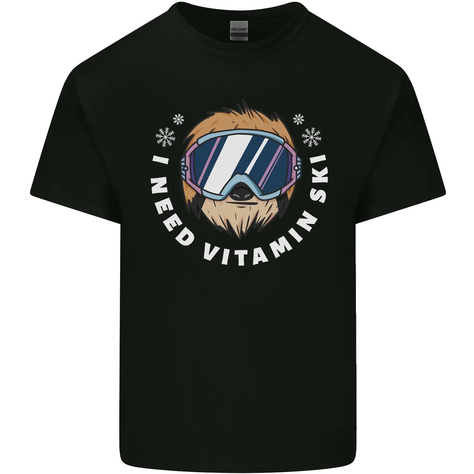 Vitamin Ski Funny Skiing Sloth Winter Sport Kids T-Shirt Childrens M