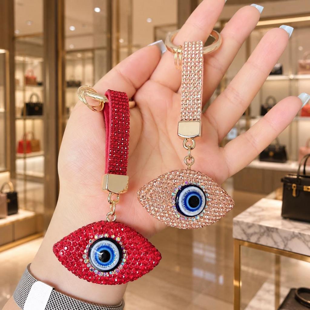 Porte-clés Œil de démon en céramique et strass de luxe: Pendentif Cristal Double Face pour Sacs & Voitures