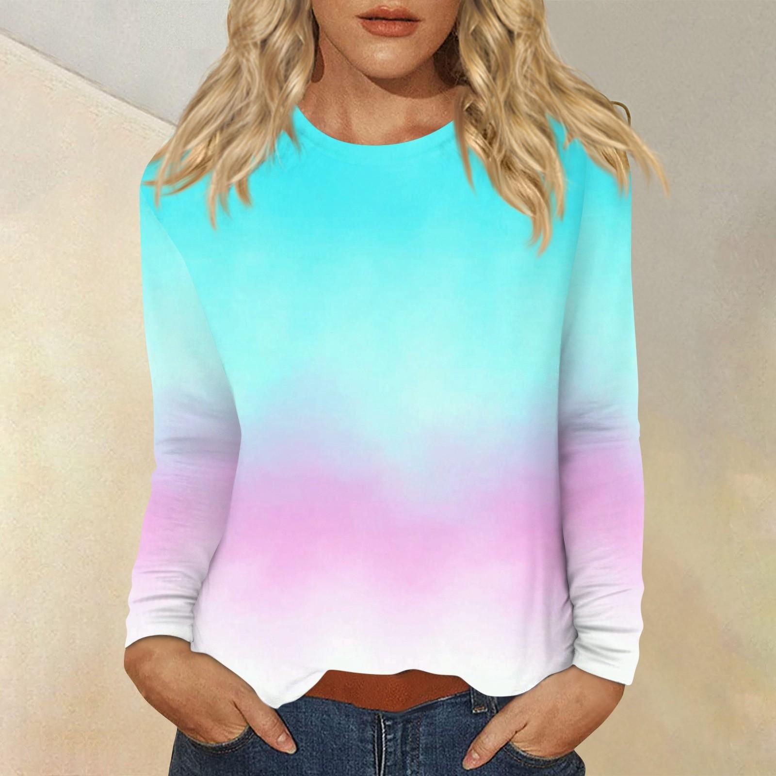 

Женский повседневный топ с длинным рукавом и принтом, с круглым вырезом XXL циан