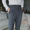 Men's Naples Brown Slim-Fit Nine-Point High-Waist Business Casual Trousers