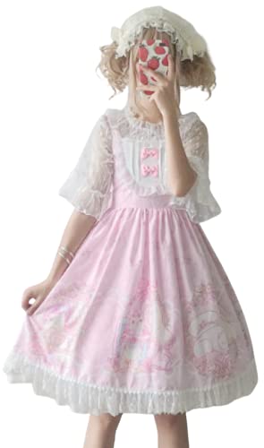 

Юбка-джемпер в стиле Лолиты, цельное платье для косплея, длина до колена, узор «кошка» [Lady Lazy] (розовый)