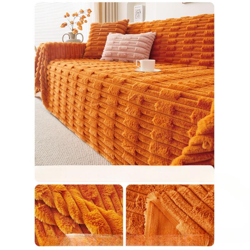 Sofa Cover Cloth Cream Wind Winter Thickened Fleece Leather Sofa Cover New 2024 Warm Sofa Cushion