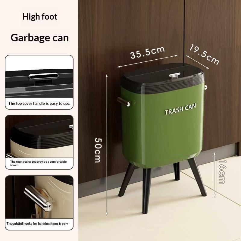 Nohou ovládaný odpadkový koš s vysokou nohou a víkem otevíraným stisknutím - Velkokapacitní oválný koš do kuchyně a obývacího pokoje, odolný plast