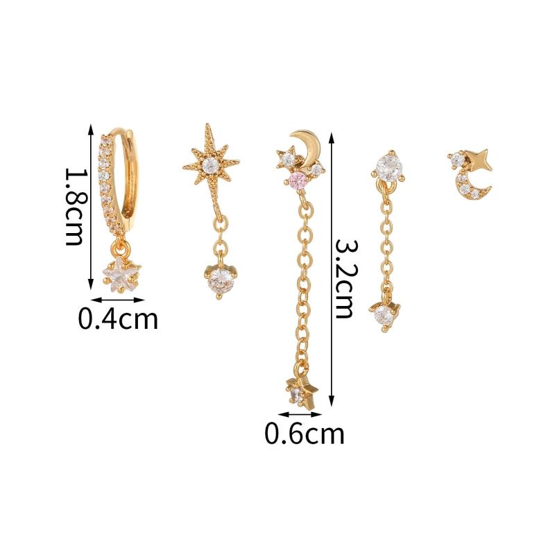 Design Stainless Steel Cubic Zirconia Chain Hoop Earring For Women Star Moon Pendant Punk Cartilage Piercing Jewelry