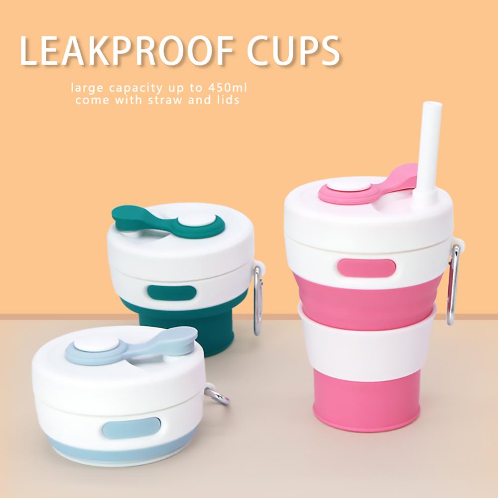 2 Pcs Collapsible Cup for Traveling 450ml Silicone Folding Camping Mug Leak Proof BPA Free Portable Reusable